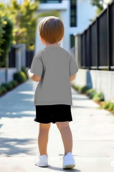 NO 601 Boy's Gray Balance Printed Tshirt Shorts Bottom-Top Set 5-6 / 11-12 Years Old