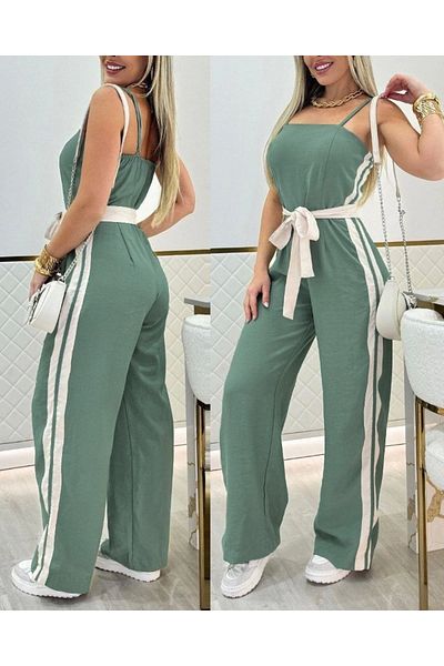 Kokosh moda Women's Rope Strap Strapless Waist Belted Viscose Two Thread Jumpsuit