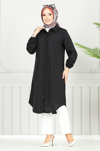 ModaMerve Πουκάμισο γιακά Hijab Tunic 4448KTR927-M Μαύρο