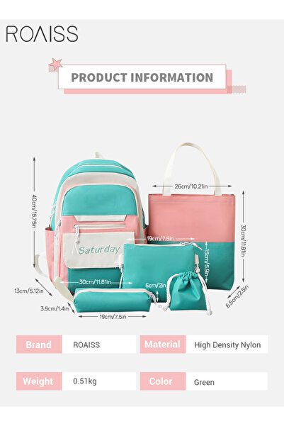 ROAISS Letter Graphic Colorblock Backpack Set Large Capacity School Bags Shoulder Sweet Totes Pencil Case f