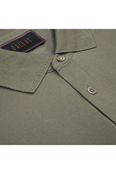 Gallus Olive Green Polo Neck Pique Cotton Regular Fit T-Shirt