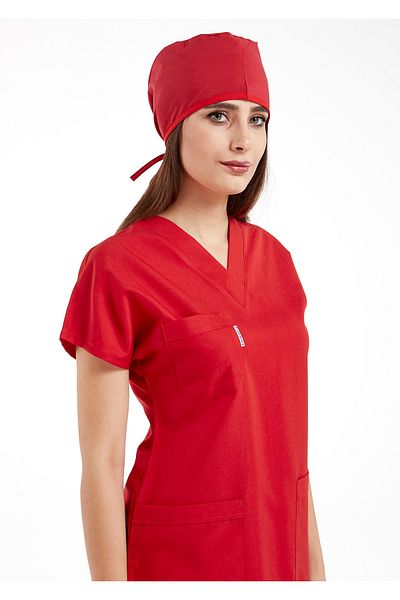 Scrubs Flex Red Lycra Thin Summer Fabric Doctor and Nurse Uniform Bat Sleeve Surgical Uniform (Single Top)