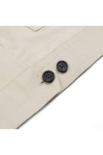 Germirli Beige Color Linen Cotton Jacket Shirt with Flap Pocket