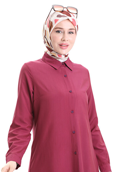 sefamerve Düğmeli Viskon Tunik 6116-03 Bordo