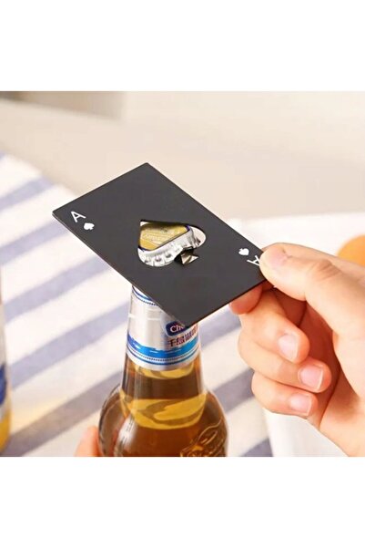 RABY Ace playing card bottle opener, stainless steel, 8.5 x 5.4 cm, black