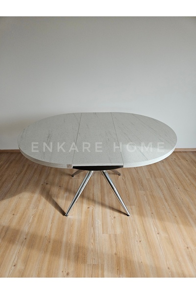 Enkare Oliva Yuvarlak Açılabilir Yemek Masası – 100x100 - 140 cm | 4-6 Kişilik | Mdf Mutfak ve Salon