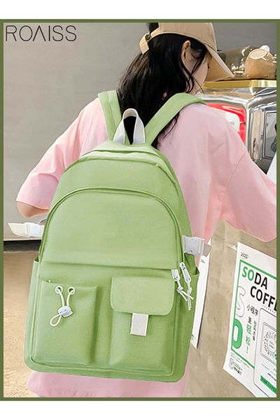 ROAISS 4 Pcs Letter Graphic Colorblock Backpack Set