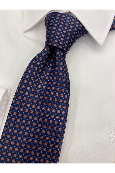 Cacharel Woven Fabric Patterned Red Navy Blue Tie