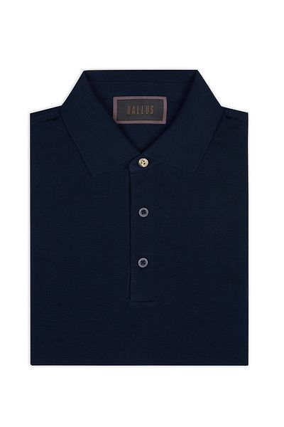 Gallus Navy Blue Polo Neck Pique Cotton Regular Fit T-Shirt