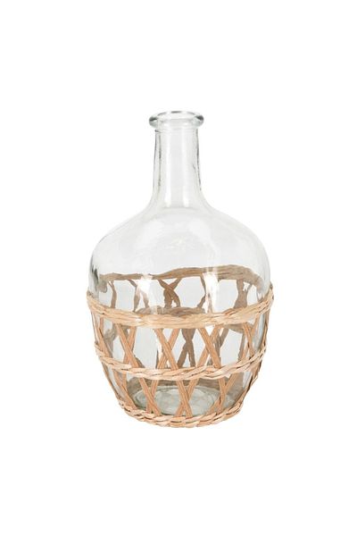Gift Design Vază decorativă din sticlă transparentă cu coș împletit | 15 x 24 cm