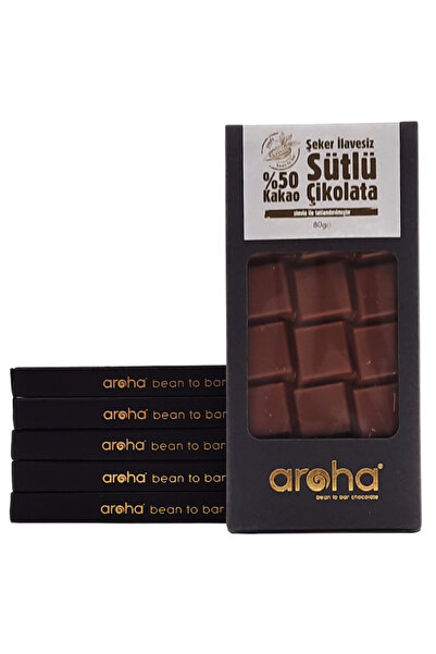 AROHA %50 Kakao Şeker Ilavesiz Sütlü Çikolata Stevialı 6'lı Paket (80 g X 6 Adet)