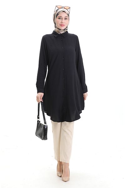 sefamerve Buttoned Viscose Tunic 6116-10 Black