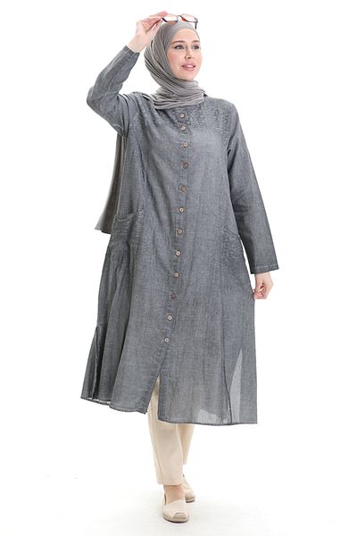 sefamerve Şile Bezi Authentic Buttoned Tunic 8082-01 Gray