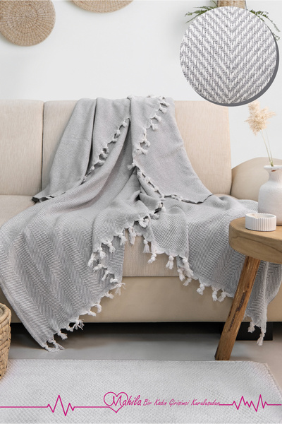 Mahila Klasik Pamuklu Koltuk Örtüsü | 150x170cm Balık Sırtı Desen Koltuk Örtüsü