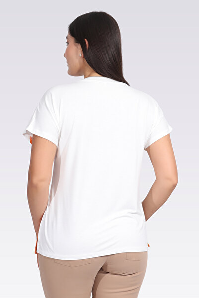 TOLGA SARAÇOĞLU 11040 Orange Color Blocked V-Neck Low Sleeve Bluz