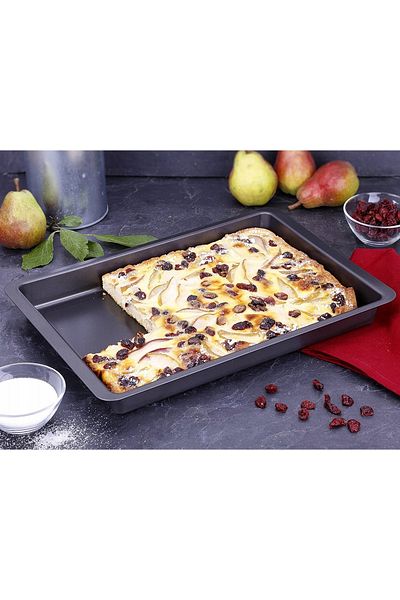 OEM Set of 3 rectangular baking trays, non-stick, black/red