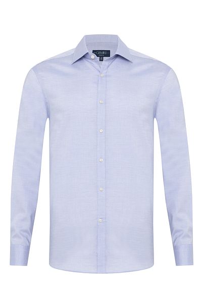 Germirli Blue Micro Patterned Exclusive Classic Collar Tailor Fit Cotton Shirt