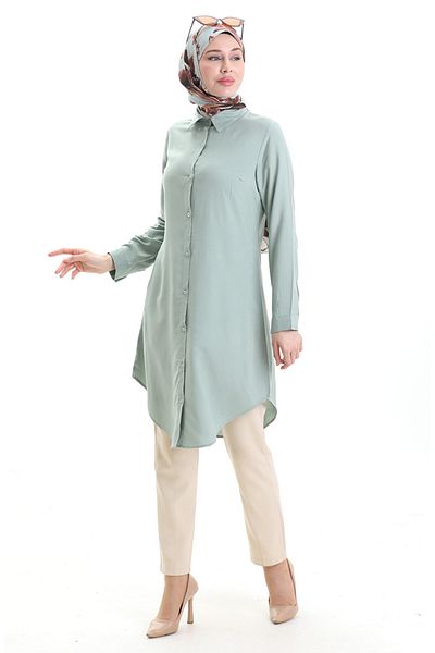 sefamerve Buttoned Viscose Tunic 6116-09 Green