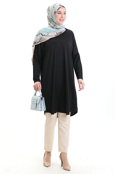 sefamerve Seasonal Simple Relaxed Fit Tunic 8752-01 Black