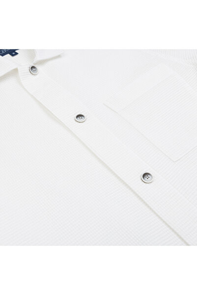 Germirli Optical White 3D Waflle Texture Cotton Jacket Shirt