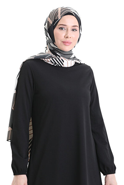 sefamerve Kol Ucu Lastikli Mevsimlik Dökümlü Sade Tunik 8751-01 Siyah