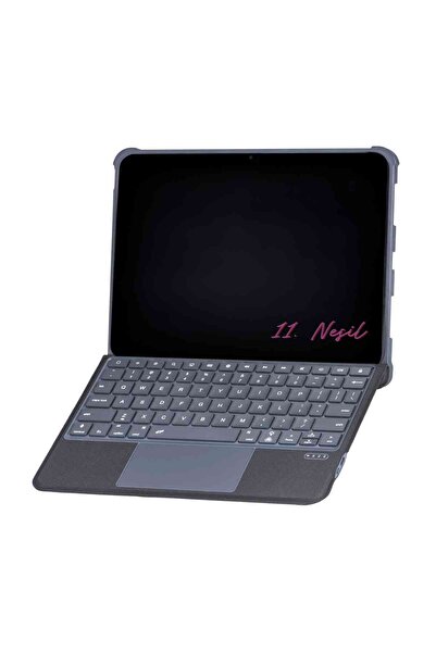 Fuchsia iPad 11. Nesil Uyumlu 360° Manyetik Standlı Ledli Touchpadli Katanya Klavyeli Tablet Kılıfı