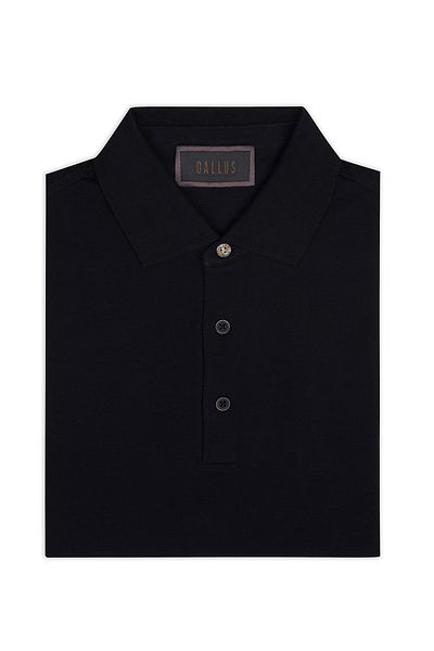 Gallus Black Polo Neck Pique Cotton Regular Fit T-Shirt