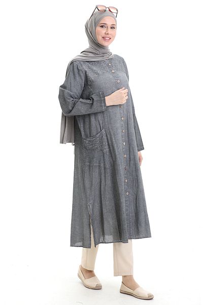 sefamerve Şile Bezi Authentic Buttoned Tunic 8082-01 Gray