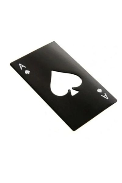 OEM Ace playing card bottle opener, stainless steel, 8.5 x 5.4 cm, black