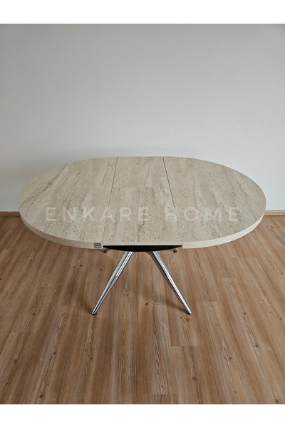 Enkare Oliva Yuvarlak Açılabilir Yemek Masası – 100x100 - 140 cm | 4-6 Kişilik | Mdf Mutfak ve Salon