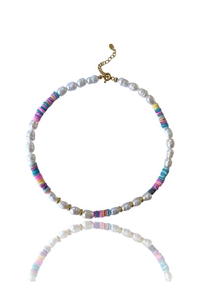 ohmygod jewelry Colier Argint Pietre Semipretioase cu Perle de Cultura si Accesorii din Argint Placat cu Aur, 40 Cm