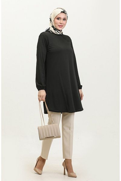 sefamerve Sade Basic Black Tunic 8758-01 Black