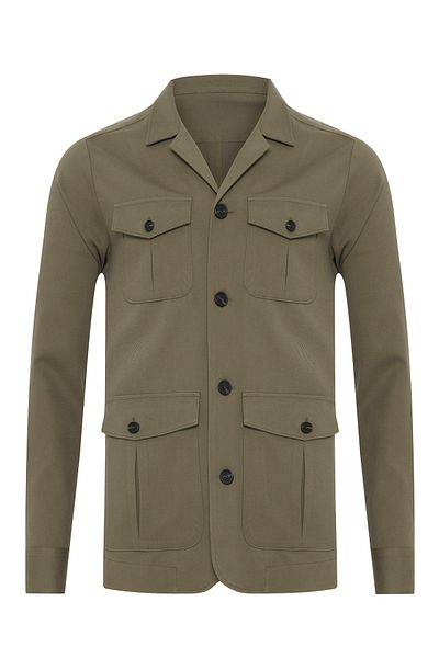 Germirli Khaki Color Utility Cotton Jacket Shirt with Cover Pocket