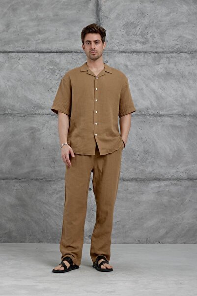 NOMARC Καφέ Nmrc Muslin κοντομάνικο πουκάμισο Oversize