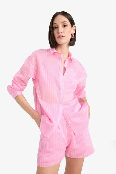 DeFacto Afra X Oversize Wide Fit ριγέ Modal μακρυμάνικο πουκάμισο F0914ax25sm