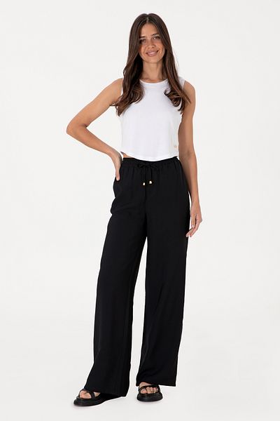 U.S. Polo Assn. Women's Black Loose Relax Fit Canvas Trousers 50300357-Vr046