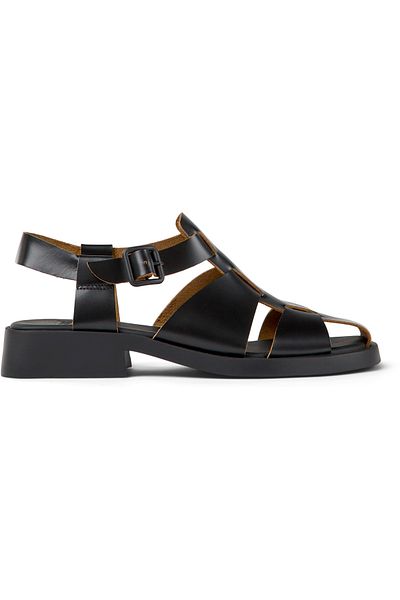 CAMPER Women's Black Genuine Leather Block Heel Sandals with Hook And Loop Strap - Daily Comfort Dana