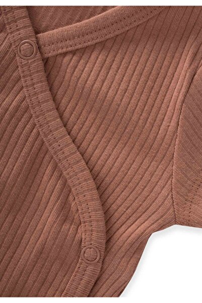 Cigit Ribbed Double Breasted Bodysuit 0-6 Months Brown