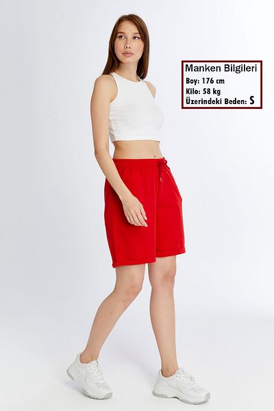 KRAVEN Women's Red Double Leg Oversize Comfortable Fit Shorts