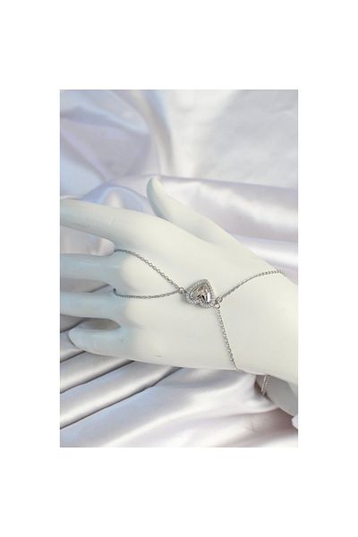 Findit 316L Steel Chain Silver Color Heart Figured Zircon Stone Şahmeran
