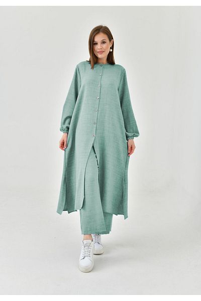 NİSUM MODA Σετ με μισό κουμπί με λινό look