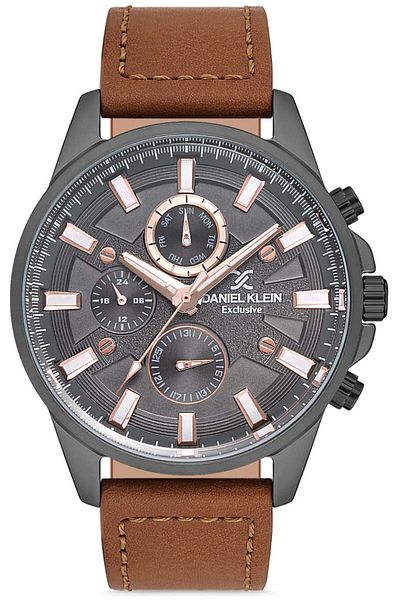 Daniel Klein DANİEL KLEIN EXCLUSIVE ACTIVE INDICATED TAN STRAP SMOKED CASE MEN'S WRISTWATCH