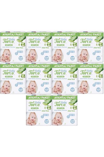 Baby Turco Wet Towel Wipes Soft Care Aloe Vera 90 Sheets (Set of 30) (10Pk*3) 2700 Sheets