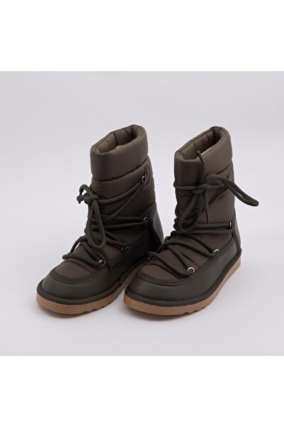 RUXENE EMİLY BAĞCIKLI DERİ DETAYLI PARAŞÜT KUMAŞ KAR BOTU