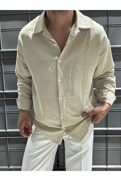King Brothers Ανδρικό πουκάμισο Beige Oversize Linen Look - Thin Summer Ayrobin