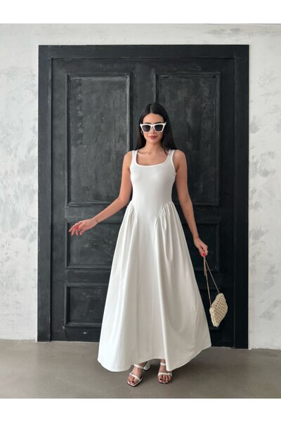 My Blog Λευκό φόρεμα με λεπτομέρεια μέσης - 4815