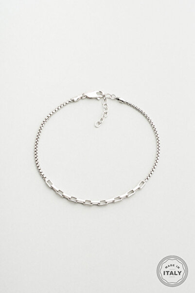 So CHIC... İtalyan 18 Ayar Beyaz Altın Kaplama 21 Cm Gümüş Erkek Bileklik