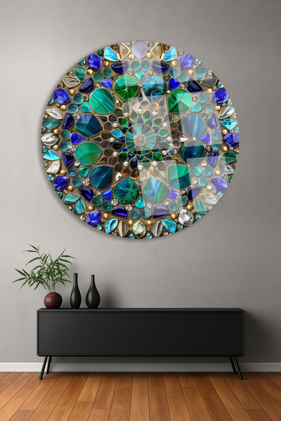 TAULART Tablou rotund din sticlă rezistentă la spargere cu efect de piatră marină cu aspect de sticlă vitralie Tablou modern Tablou cadou pentru acasă