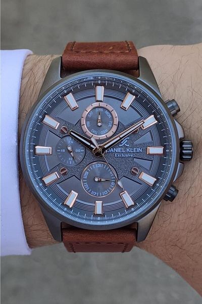 Daniel Klein DANİEL KLEIN EXCLUSIVE ACTIVE INDICATED TAN STRAP SMOKED CASE MEN'S WRISTWATCH