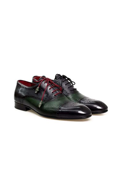 Butik Gray Green Color Lace up Khaki Leather Men's Shoes